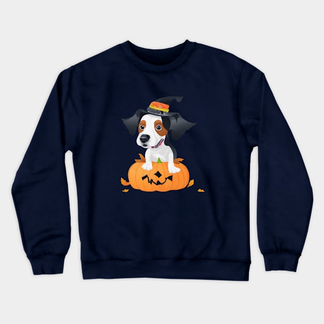 A cute dog in pumpkin celebrating Halloween Crewneck Sweatshirt by halazidan